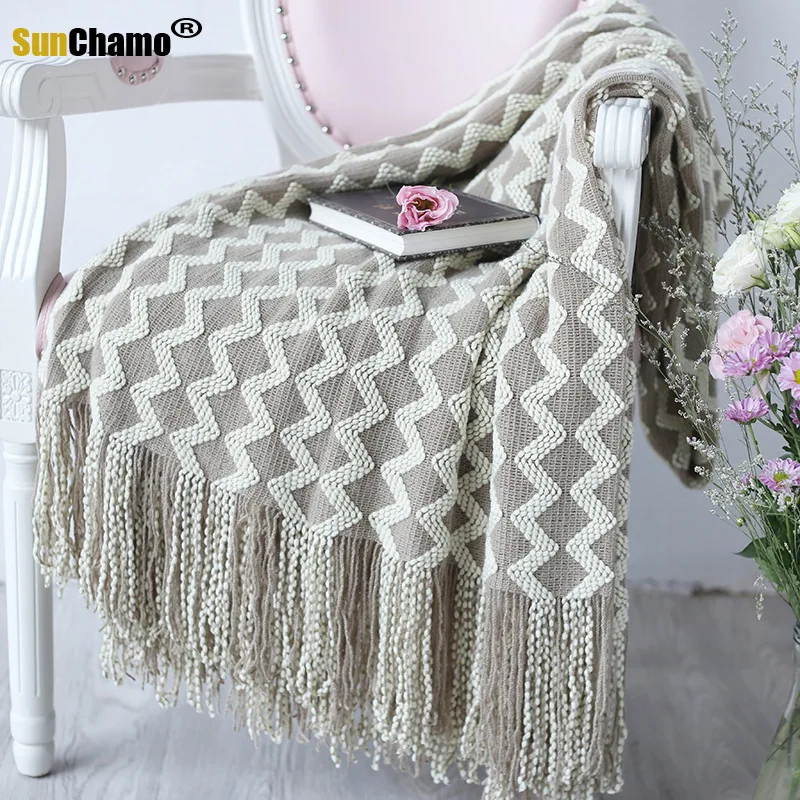 Contrast Cheven Knitted Throw Travel Blanket Yellow Green Grey Coffee Bed Banket Sofa Cover TV Nap Blanket 120x200cm