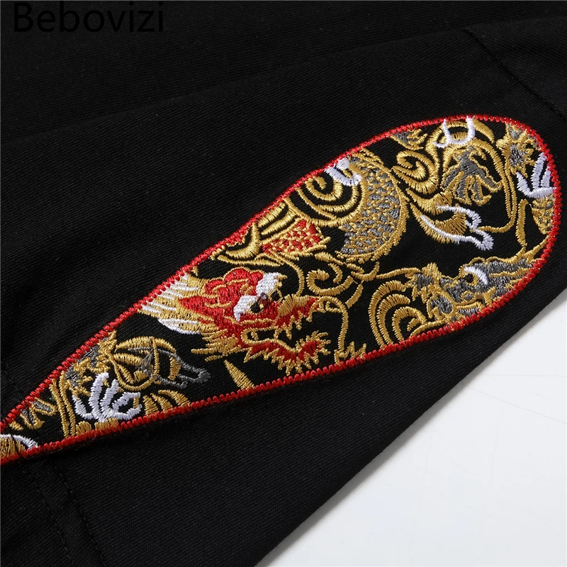 Chinese Style Men Streetwear Harajuku T-Shirt Dragon Embroidery Tshirt 2021 Summer Japan Short Sleeve T Shirt Cotton Casual