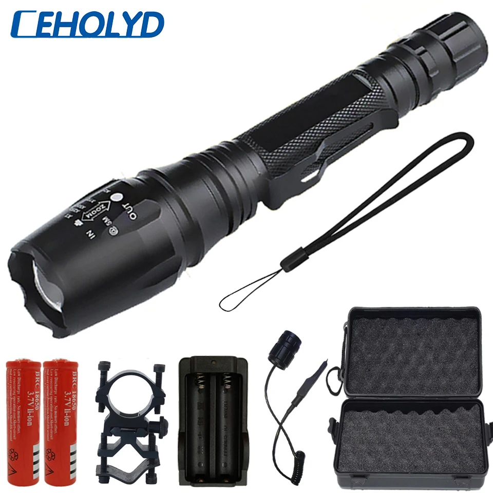 Led Flashlight Batteries Aluminum Russia 8000 Lumen Shock Resistant Hard Light Helf Defense Outdoor Sport Bulbs Torch Ceholyd