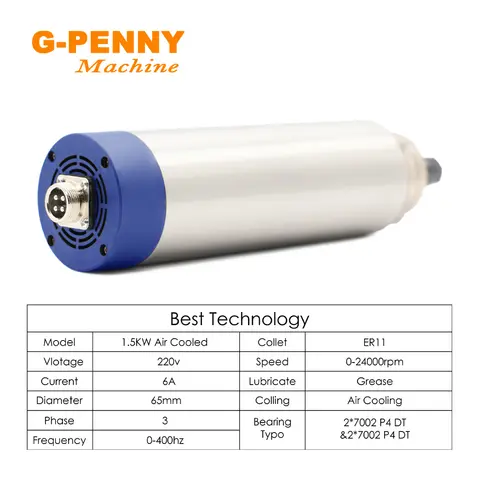 G-PENNY 1,5 kW ER11 luftkyld spindel 24000 rpm luftkylning 400 Hz 4 lager 65 x 204 mm och 1,5 kW QL VFD/inverter och 65 mm fäste 10 best sales 65 mm spindel - №5