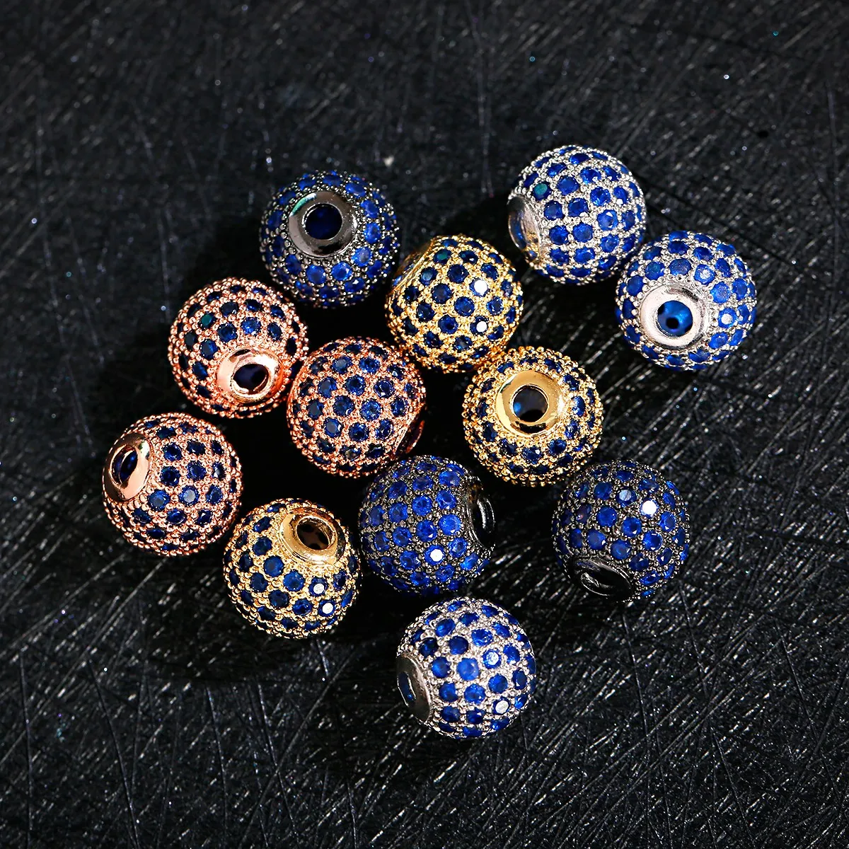 Brass 10MM Blue Inlaid Zircon Round Spacer Beads  DIY For Making Bracelet Necklace Jewelry Accessories