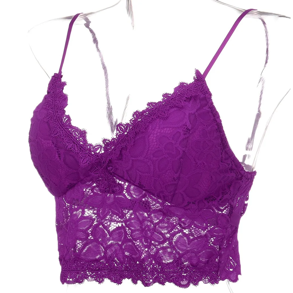 Purple Lace crop top Women 2020 Camisole  Vest Crop Wireless Bra Lingerie Sexy V-neck Sleeveless Camisole Mujer #YJ