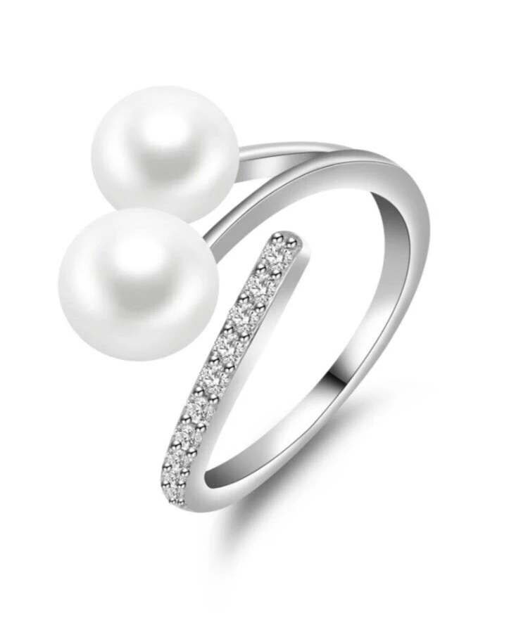 

Two Pearl 925 Sterling Silver Ring Finger Ring Settings Adjustable Ring Findings Jewelry Parts Fittings Accessories for Pearls