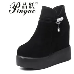 Platform Thick Bottom Shoes Woman Black White Ankle Boots Ladies Hidden Heel Casual Autumn Winter  Boots Ladies Shoes