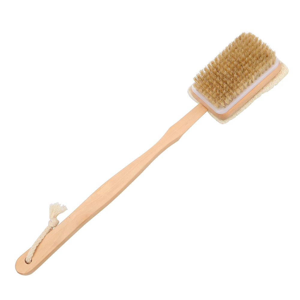 Skin Cuticle Grease Remove Wooden Handle Bath Sponge Massage Shower Loofah Bristle Both Side Bath Brush Body Back Cleaning Brush