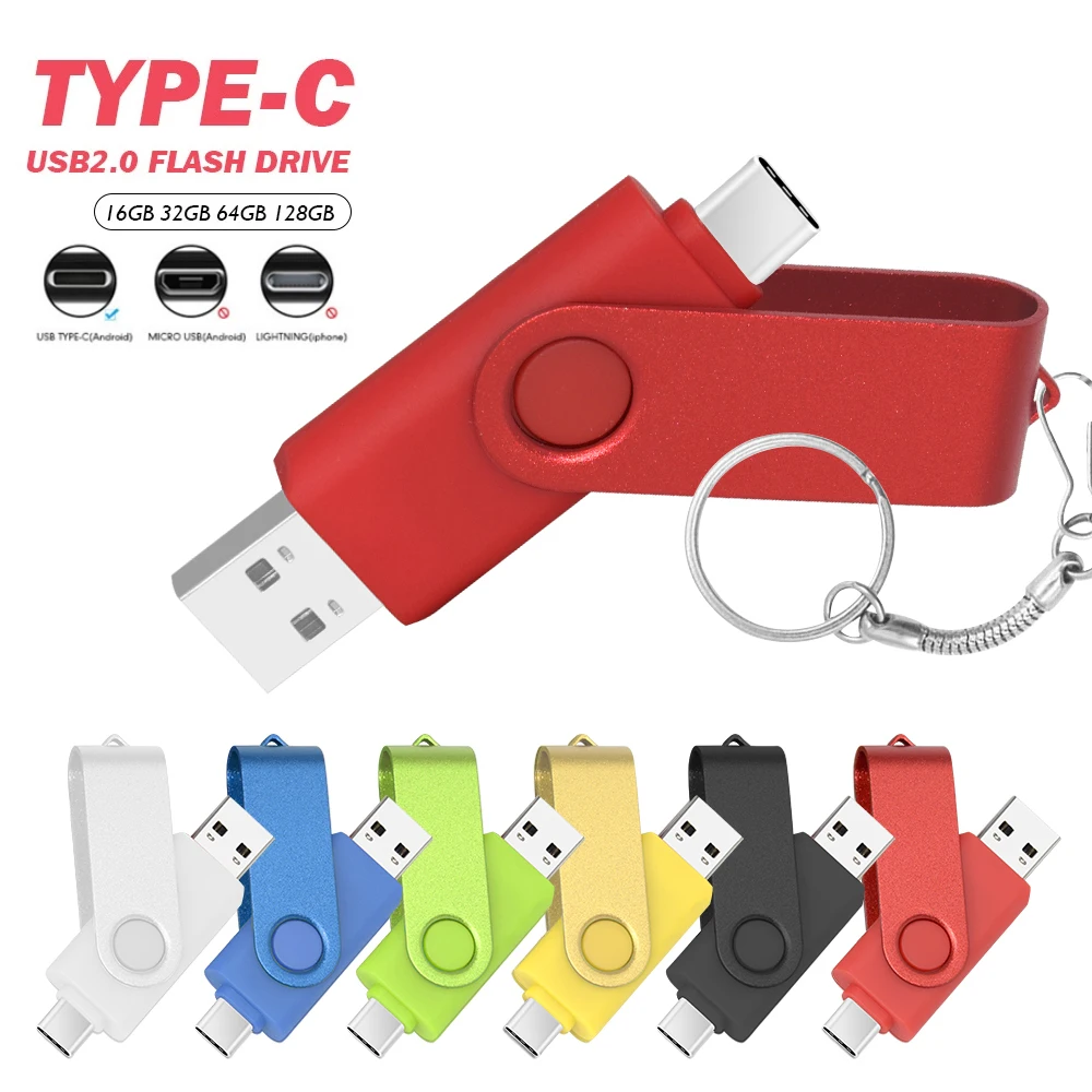 고속 3 IN 1 Type-C USB 2.0 플래시 드라이브 Pendrive usb 키 OTG USB 플래시 드라이브 64GB 32GB 16GB 128GB 펜 드라이버 Cle USB