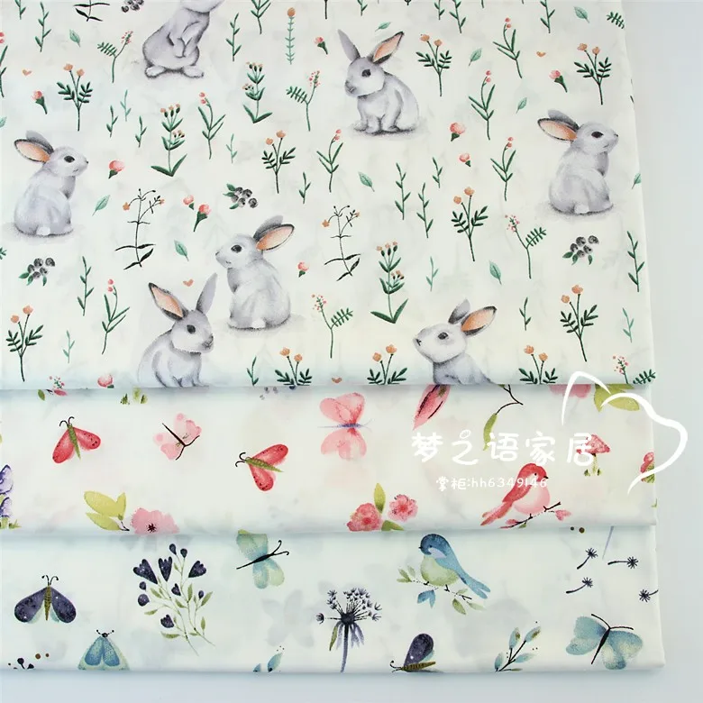 Syunss Cute Rabbit bird Printed Diy Patchwork Cloth For Quilt Baby Cribs Cushions Dress Sewing Tissus Twill Cotton Fabric Tecido