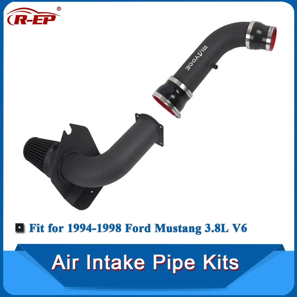 Turbo Cold Air Intake Pipe Kit Fit for 1994-1998 Ford Mustang 3.8L V6 with High Power Filter Car Modification