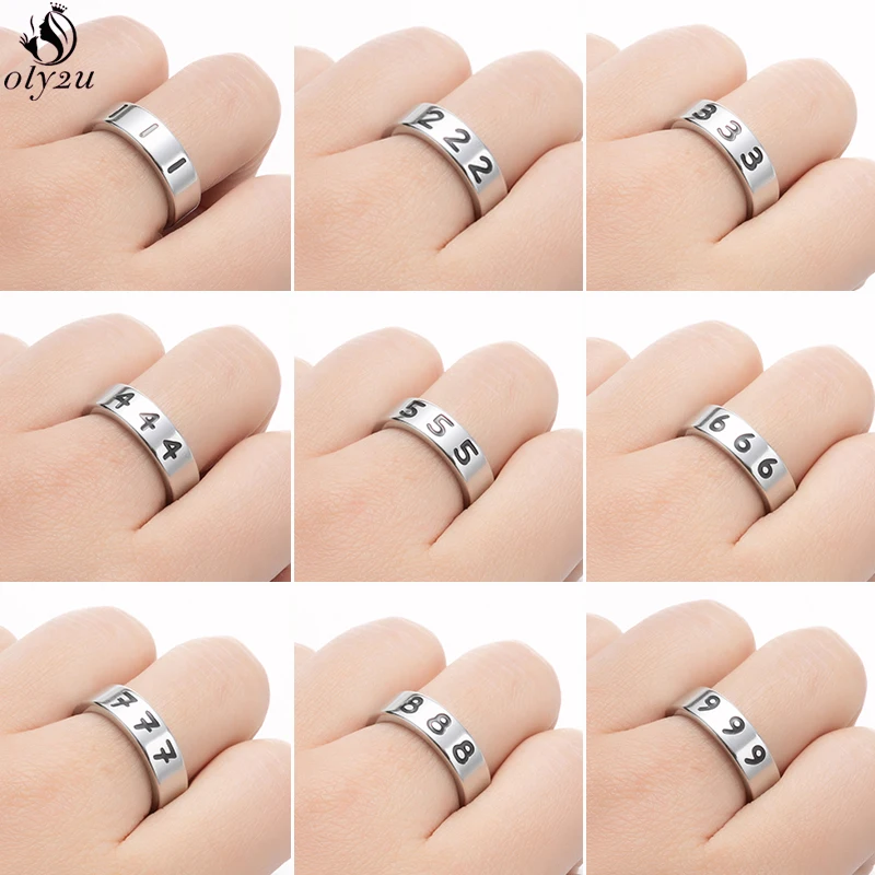 Punk Simple Devil Ring 111 222 333 555 777 888 666 999 444 Stainless Steel Angle Number Rings Women Minimalist Jewelry Best Gift