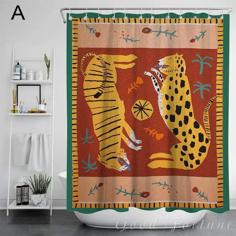 Bohemian Print Two Only Tiger Waterproof Shower Curtains, Bathroom Decoration