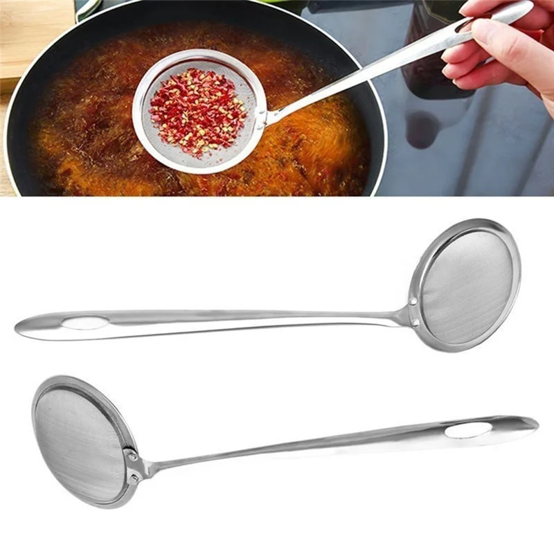 Stainless Steel Colander Spoon Food Filter Spoon Oil Filter Grid Scoop Fine Mesh Kitchen Skimmer Oil-Frying Cooking Accessories