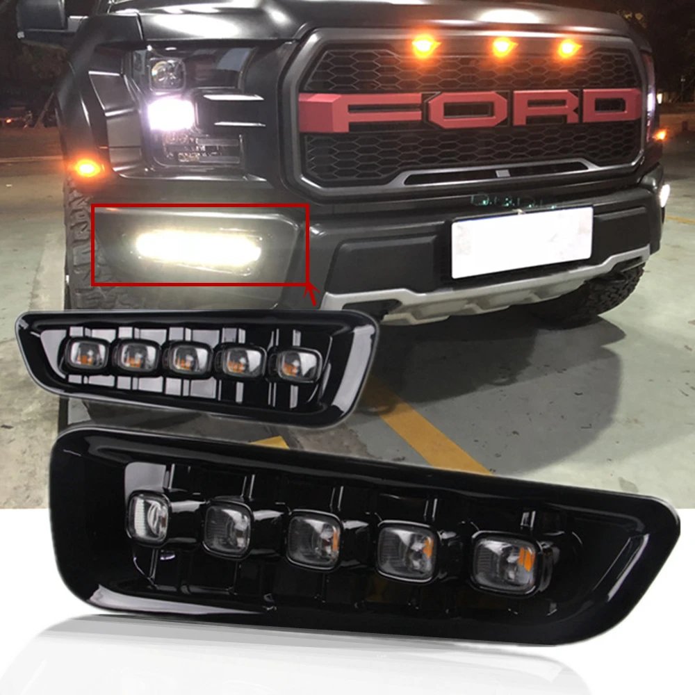 

For ford F150 Raptor SVT Led DRL Turn Signal Lights For Ford Raptor 16-19 Car Refit White Daytime Running Light Yellow fog lamp