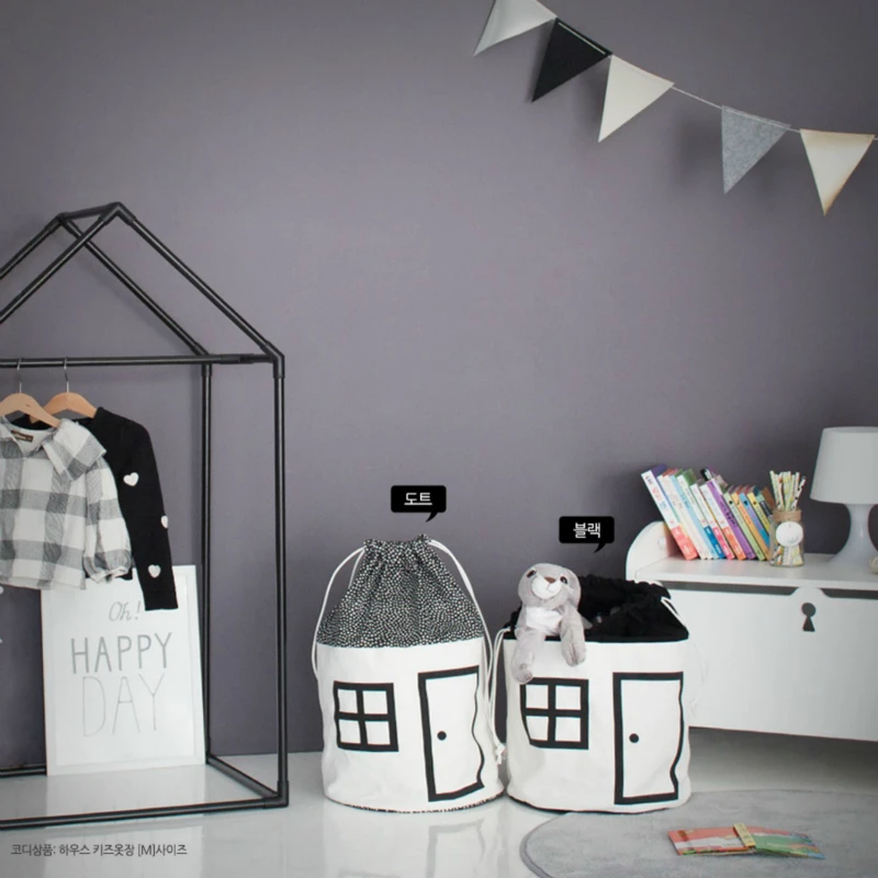 INS Toy Storage Organizer Bag Drawstring Bag Nordic Style House Shape Design Kids Storage Basket Cotton Canvas Home Decor Gift 5