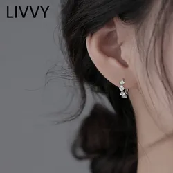 LIVVY Silver Color New Style Square Zircon Hoop Earrings for Women High-Quality Exquisite Elegant Ear Jewelry