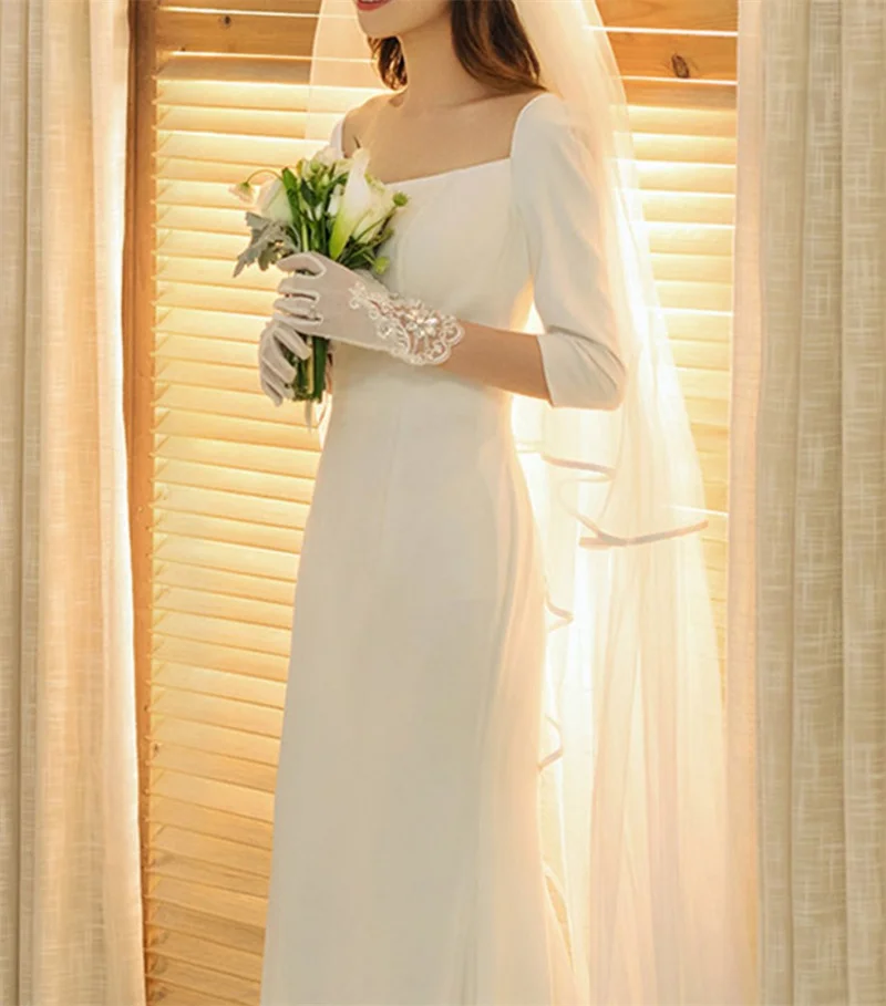 Square Neck Französisch Stil Sweep Zug Hochzeit Kleid Elegante Weiche Satin Mantel Backless Brautkleider vestidos de mairee Hochzeit