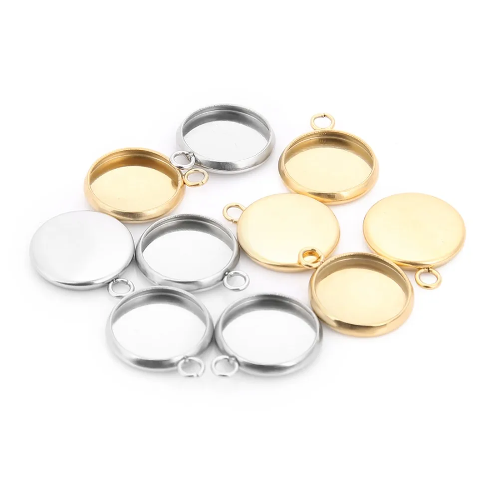 5 Stuks Roestvrij Staal Goud/Staal 8-25Mm Ronde Blanco Ring Hanger Cabochon Basis Voor Sieraden Maken Oorbellen/Hanger Accessoires