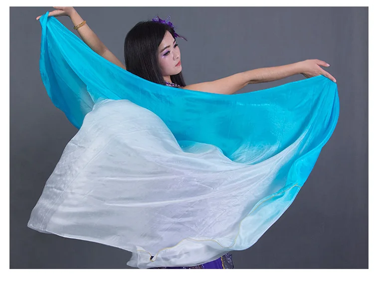 Hot sale purple and white dyed 100% pure natural silk veils for belly dance 270cm long for dancer show on the stage hand veil