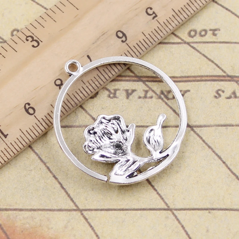 10pcs Charms Rose Flower 36x33mm Tibetan Silver Color Pendants Antique Jewelry Making DIY Handmade Craft