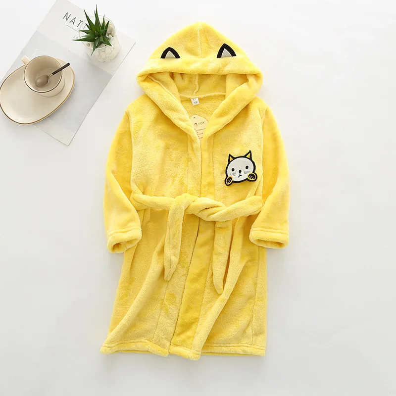 New Autumn Winter Kids Hooded Bathrobe Baby Bath Robes Boys Girls Cartoon Rabbit Panda Flannel Pajamas Long Sleeve Towel Robe