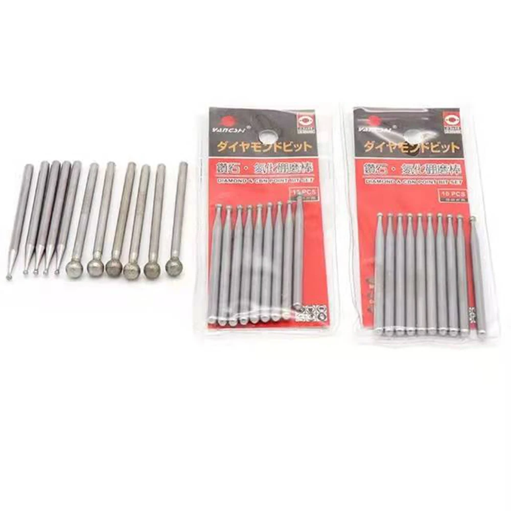 2/5Pcs 3mm Shank Diamond Grinding Burr Point Jade Stone Carving Tools Engraving Bits for Dremel Rotary
