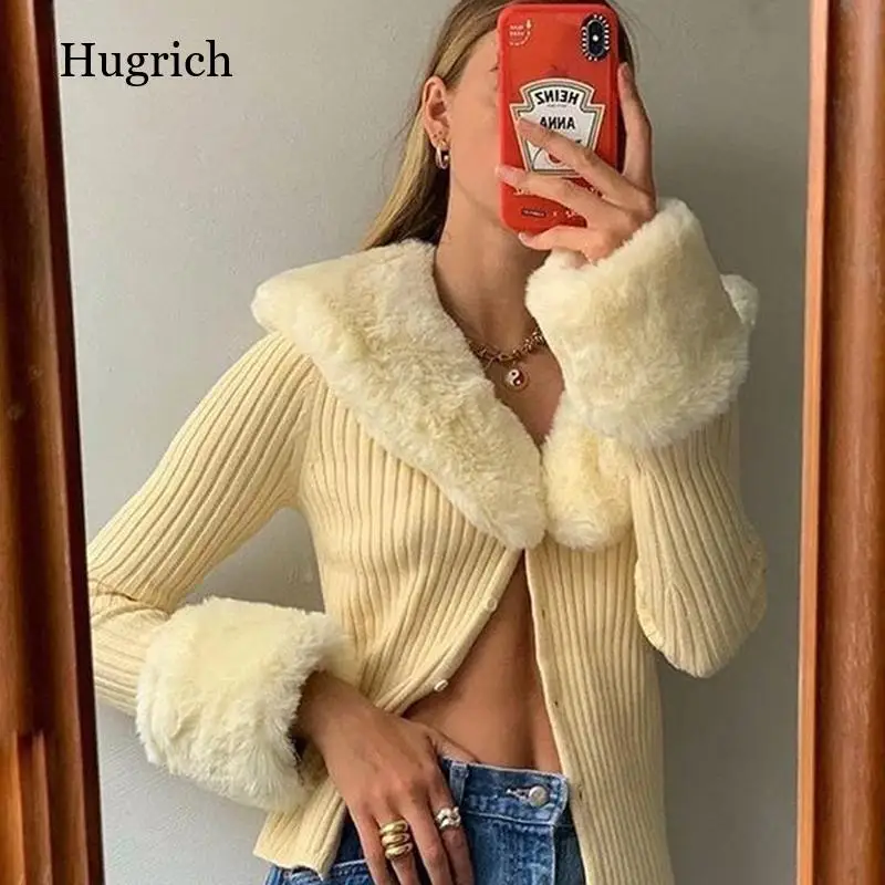 Sweaters V Neck Outfits Feather Patchwork Knitwear Button Cardigans Women\'s Y2K Streetwear Fashion Club Party Solid Tops