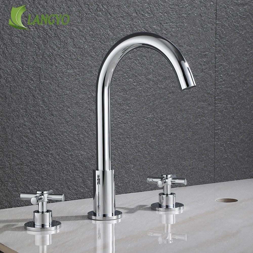 

LANGYO 3PCS Gold/Chrome Bathtub Faucet Bathroom Water Mixers Bathroom Tap Washbasin Creative Faucet With Double Handle