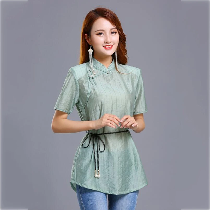 Ethnic clothing Women elegant Asia costume Traditional Female robe tang suit short sleeve shirt Mongolian summer top