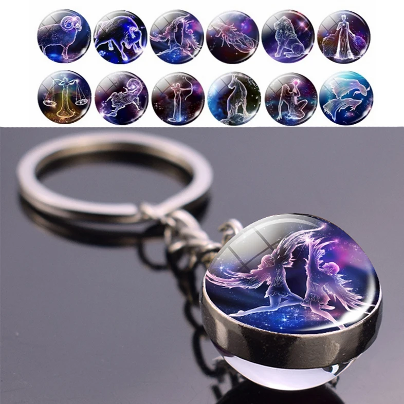 12 Zodiac Sign Luminous Keychain Gifts Keyring Buckle Taurus Gemini Cancer Leo Scorpio Constellation Key Chain Buckle Glowing
