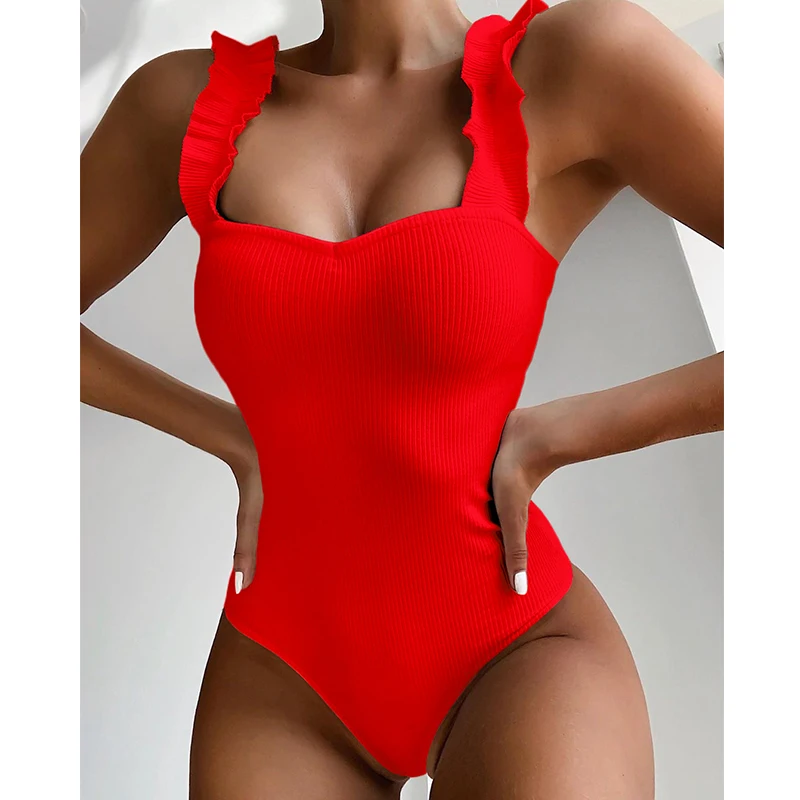 2023 New Sexy One Piece Swimsuit Women Wood Ear Ruffle Swimwear Push Up Monokini Bathing Suits Summer Beach Wear Swimming Suit