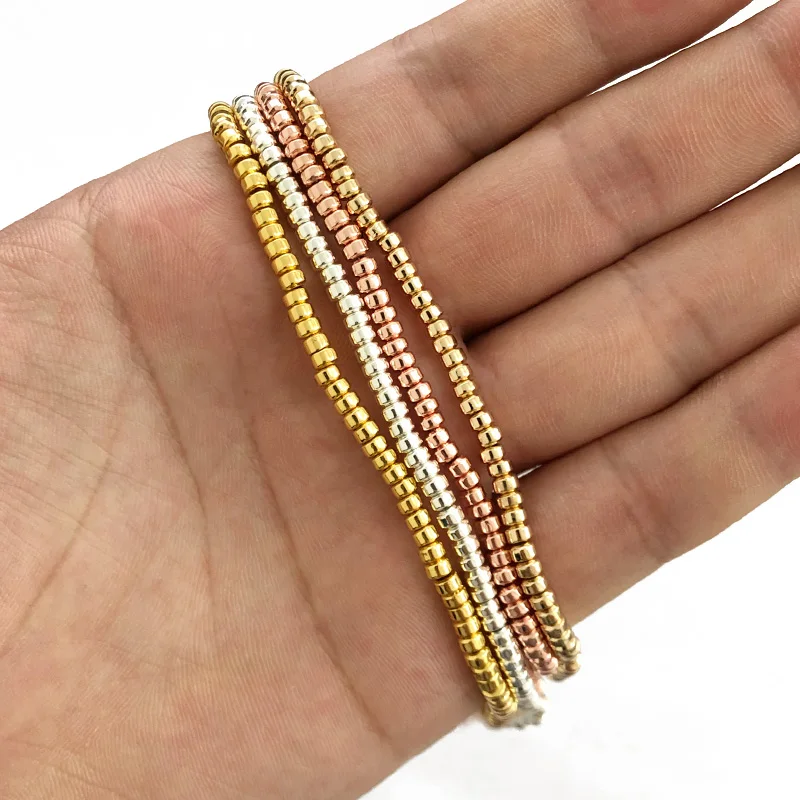 Rose Gold Color Flat Round Hematite 3X2mm 185pcs Cylinder Natural Stone Spacers Loose Beads For Jewelry Making Diy Bracelets