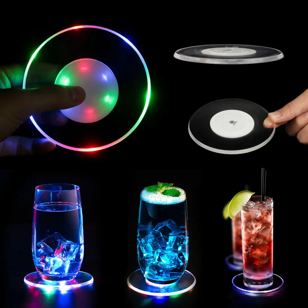 10PCS Mini Glow Coaster Bottle Light Stickers LED Luminous Night Light Wine Bottle Bars Atmosphere Lights Drink Cup Mat Party