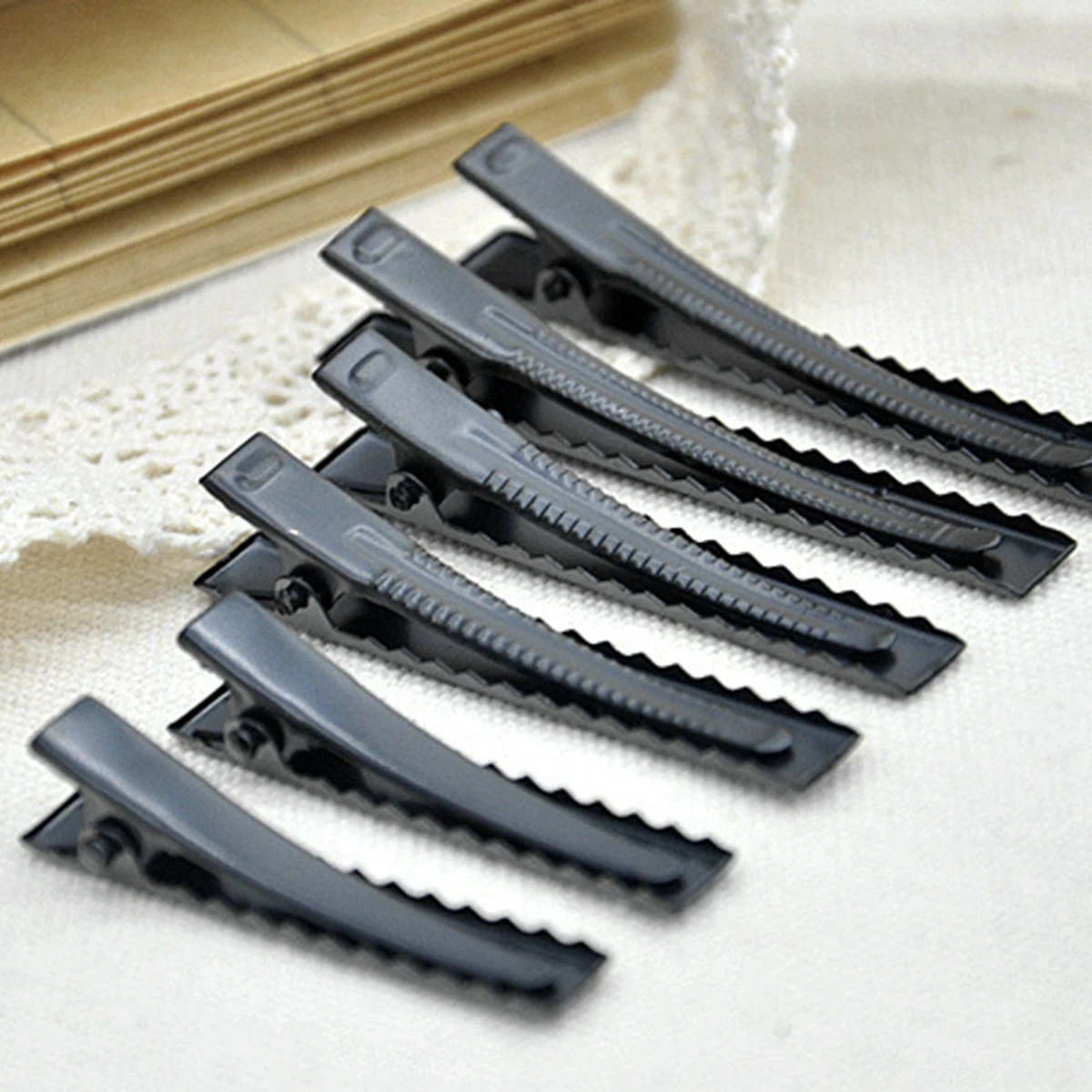 50 Matt Black Metal Pinch Alligator Hair Clips 40mm with Teeth Bows