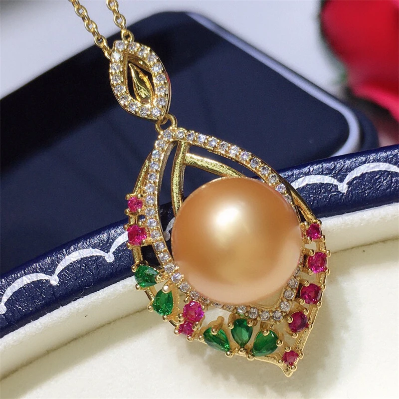 

HABITOO 11-12mm Gold South Sea Pearl Pendant 18k filled Gold Cublic Zircon Gorgeous Fine Jewelry for Women Charming Gifts