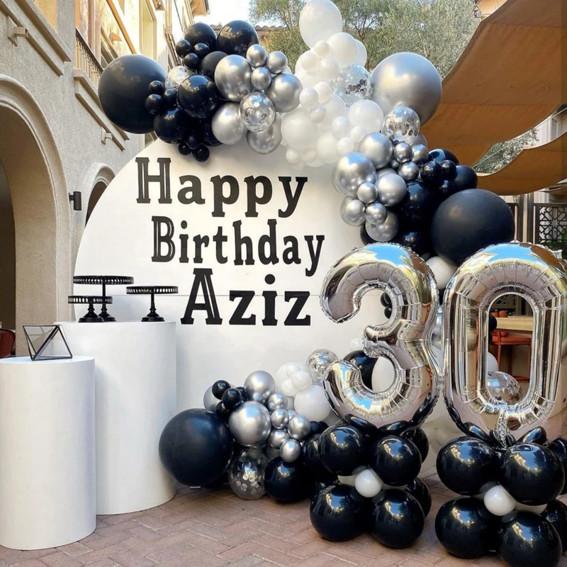 161pcs Black White Balloons Garland Arch Kit Latex Silver Chorme Globos Baby Shower Supplies Birthday Party Wedding Decors