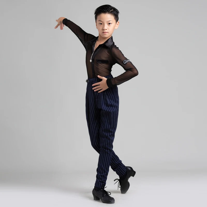

Latin Dance Tops Boys Mesh Ballroom Pants Long Sleeve Salsa Dancewear Performance Costume Tango Dancewear Tap Dance OutfitJL3642