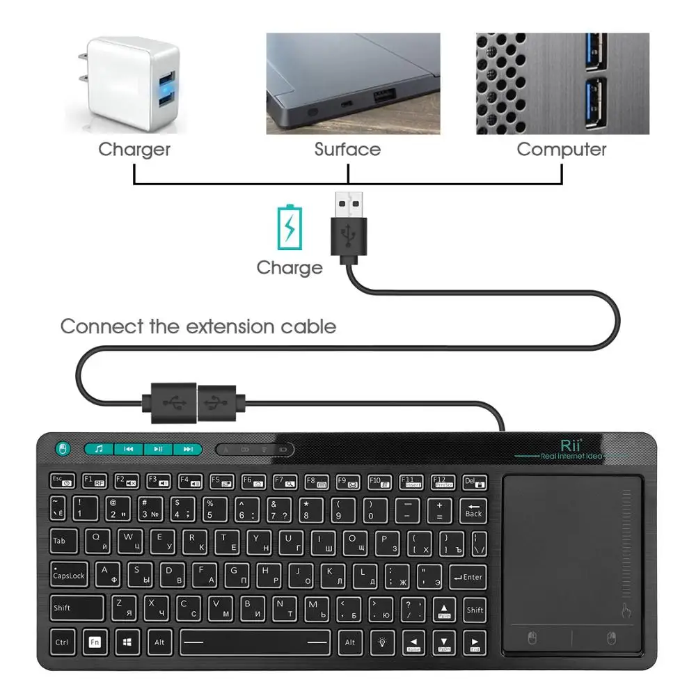 Imagem -05 - Plus Teclado Multimídia sem Fio Notebook 3-led Cor Retroiluminado Multi-touch para Android tv Boxpc Rii-k18