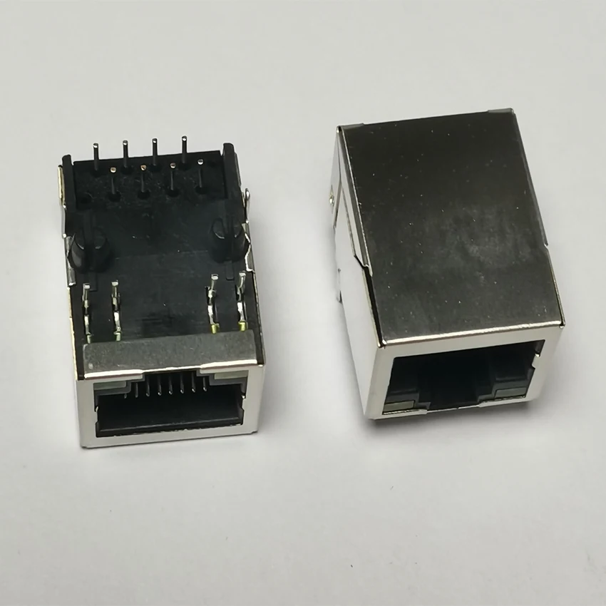 10 Pçs/lote Escudo RJ45 8P8C Conector Jack Feminino Com LED 21MM PCB Mount Rede Modular Internet