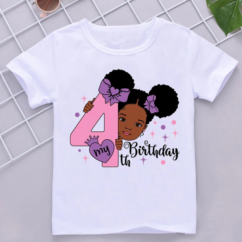 New Kawaii Black Girls Numbers My 2 3 4 5 6 7th Birthday T Shirt Kids Clothes Girl T-Shirt Harajuku Short Sleeve T-Shirts Top