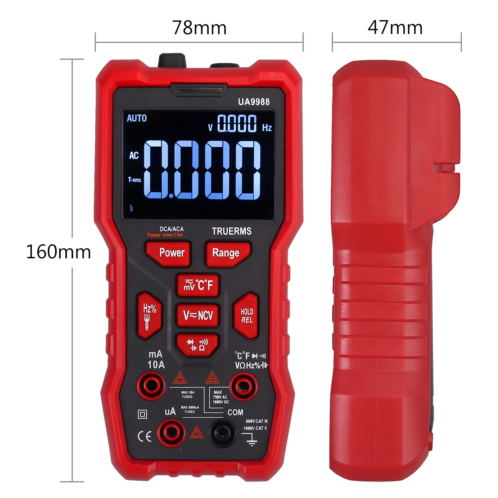 Proster Digital Multimeter Intelligent Button Multimeter AC DC Ammeter Voltmeter With Alligator Clip 9999 Counts NCV Multimeter