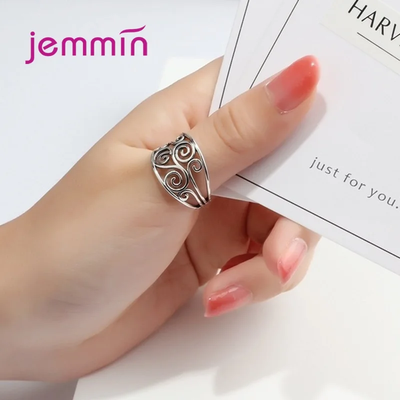 100% 925 Sterling Silver Ring Vintage Flower Hollow Finger Ring for Women Wedding Engagement Christmas Jewelry Gift