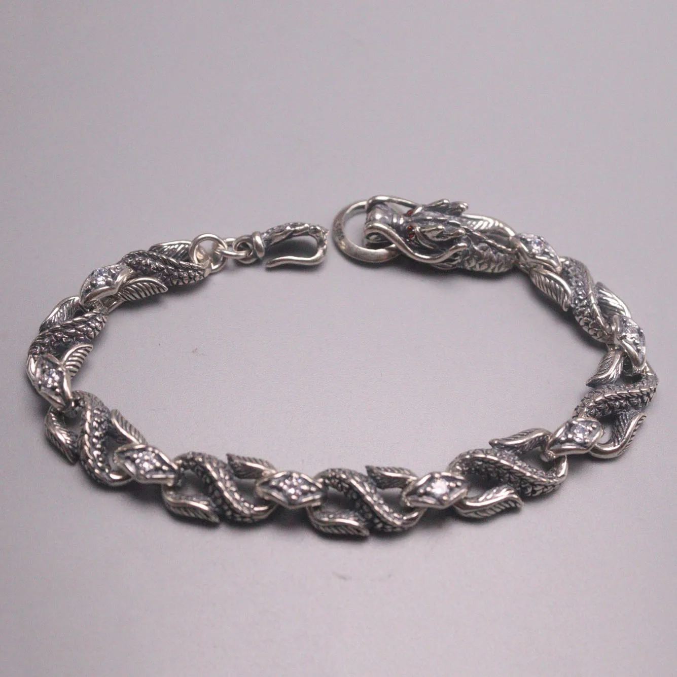 

New Pure 925 Sterling Silver bracelet 9mm Fashion Dragon Bracelet For Man