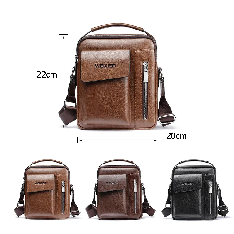 WEIXIER Men Shoulder Bags Crossbody Bag Multi-function Men\'s Handbags Capacity PU Leather Bag For Male Messenger Bags Tote Bag