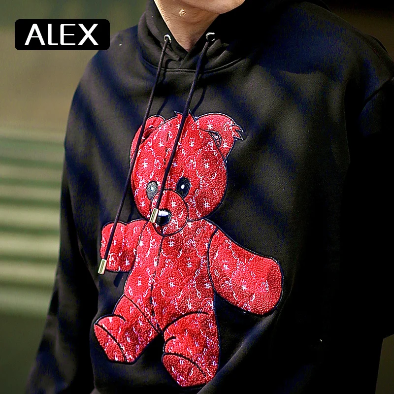 Alex Plein Sweatshirt Men 100% Cotton Teddy Bear Embroidery Oversized Aesthetic Hoodie Steetwear Men\'s Fashion Man Clothing New