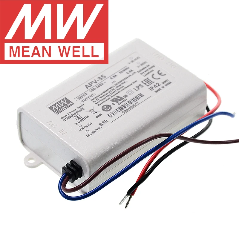 Oryginalny Mean Well APV-35 serii meanwell 5V/12V/15V/24V stałe napięcie projekt 35W pojedyncze wyjście zasilacz przełącznikowy led