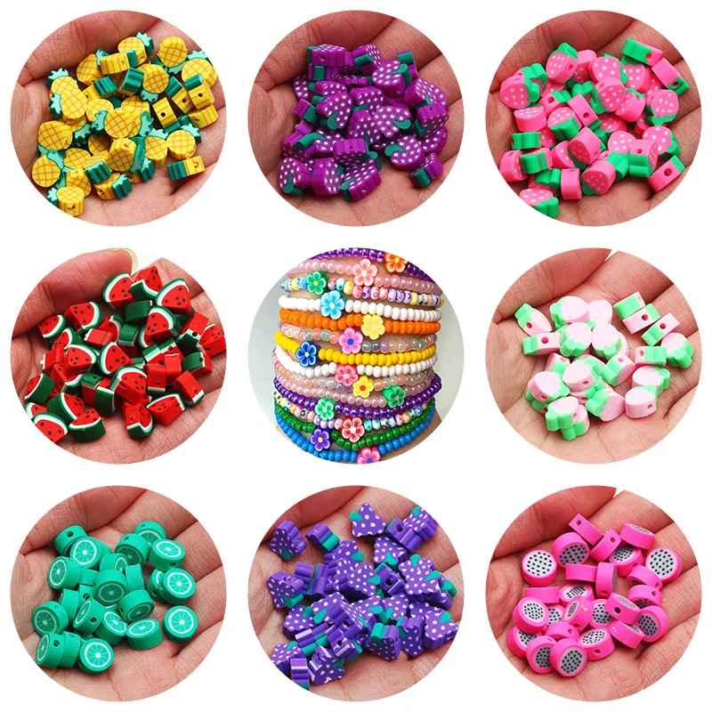 20-50pcs Fruit Animal Polymer Clay Beads Handmade Sunflower Smiling Loose Beads Spacer for Jewelry Making DIY Accessories