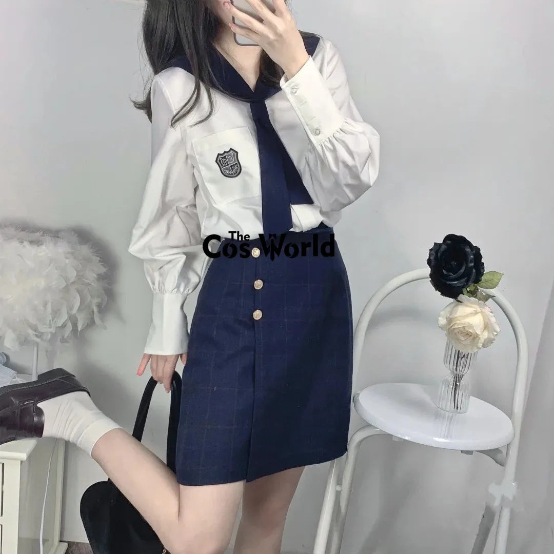 Japanese Girl's Spring Autumn Long Sleeve Sailor Suit Tops Skirts JK School Uniform Class Students Cloth