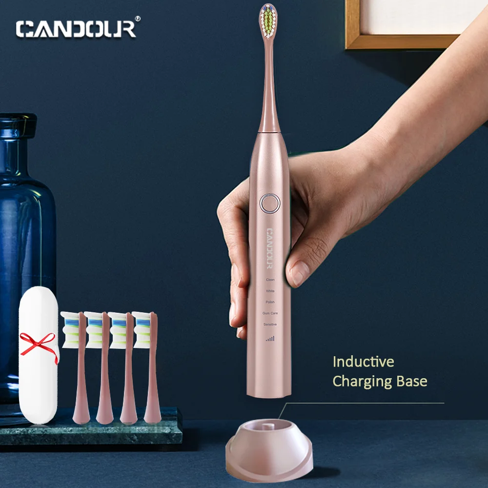 CANDOUR-cepillo de dientes eléctrico sónico para adulto, recargable por USB, cabezal de repuesto, 8 Uds., 5168