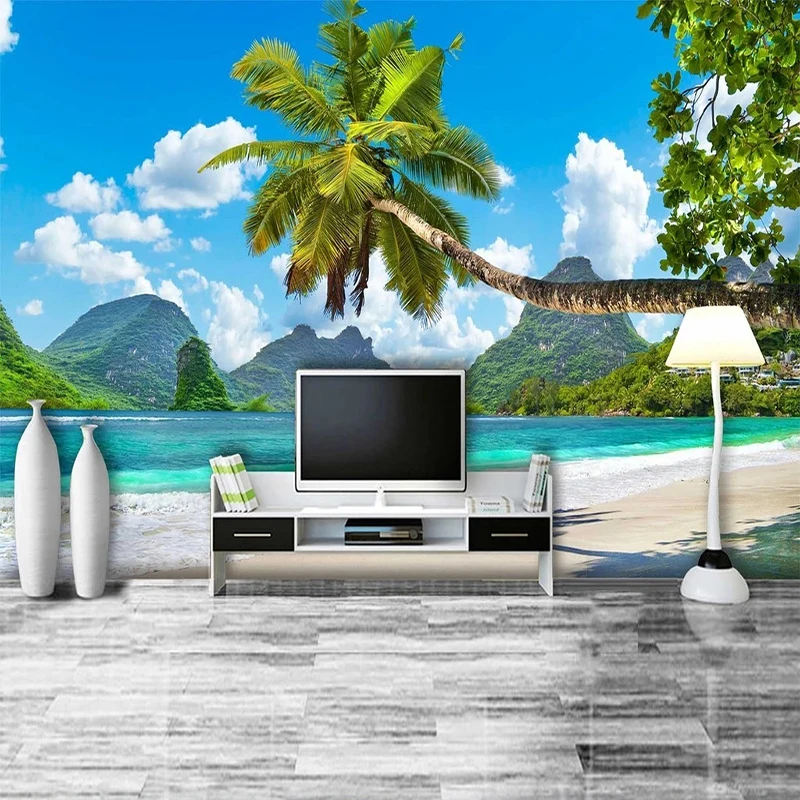 Papel tapiz fotográfico 3D personalizado, hermoso árbol de coco de Isla de mar, Mural de pared para dormitorio, sala de estar, sofá, Fondo de TV, decoración del hogar