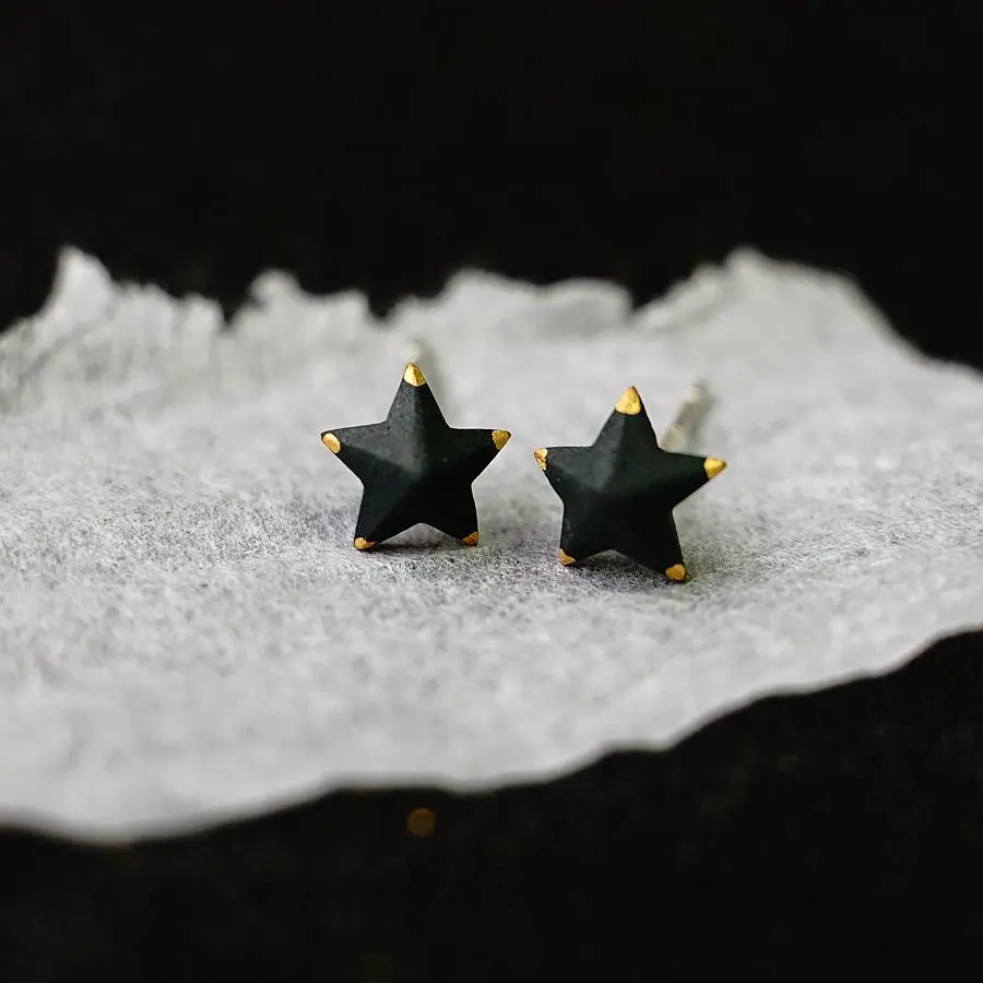 Original Ceramic 925 Silver Earrings Neutral Men and Women Triangle Classic Couple Earrings Black Gold Color Charm Jewelry Gift