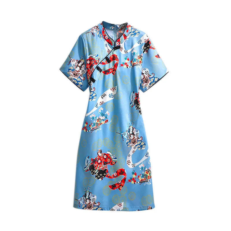 Vestido de verano chino de talla grande para mujer, minivestido ajustado de manga corta con estampado Floral, 3XL, 4XL, 5XL, 6XL, 7XL, novedad de 2021